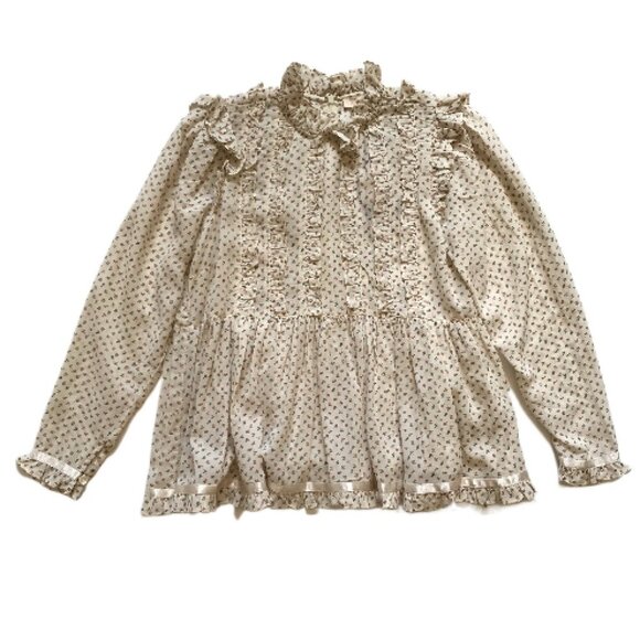 NWT ByTimo Floral Blouse Top Shirt Womens Small Cream Long Sleeve Ruffle NEW